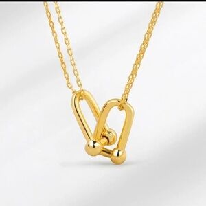 14K Gold Over 925 Silver U Shape Interlocking Horseshoe Double Chain Necklace